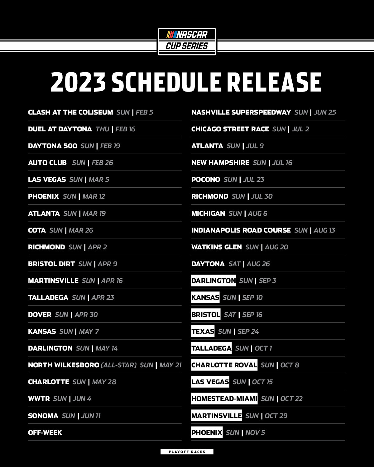 2023 NASCAR Cup Series Schedule